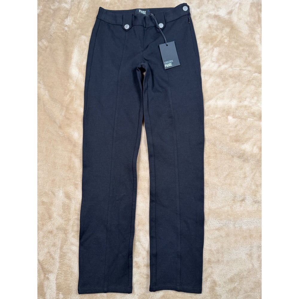Paige Declann Ponte Pant Black Straight Leg Side Zip Trousers Size 24 NEW